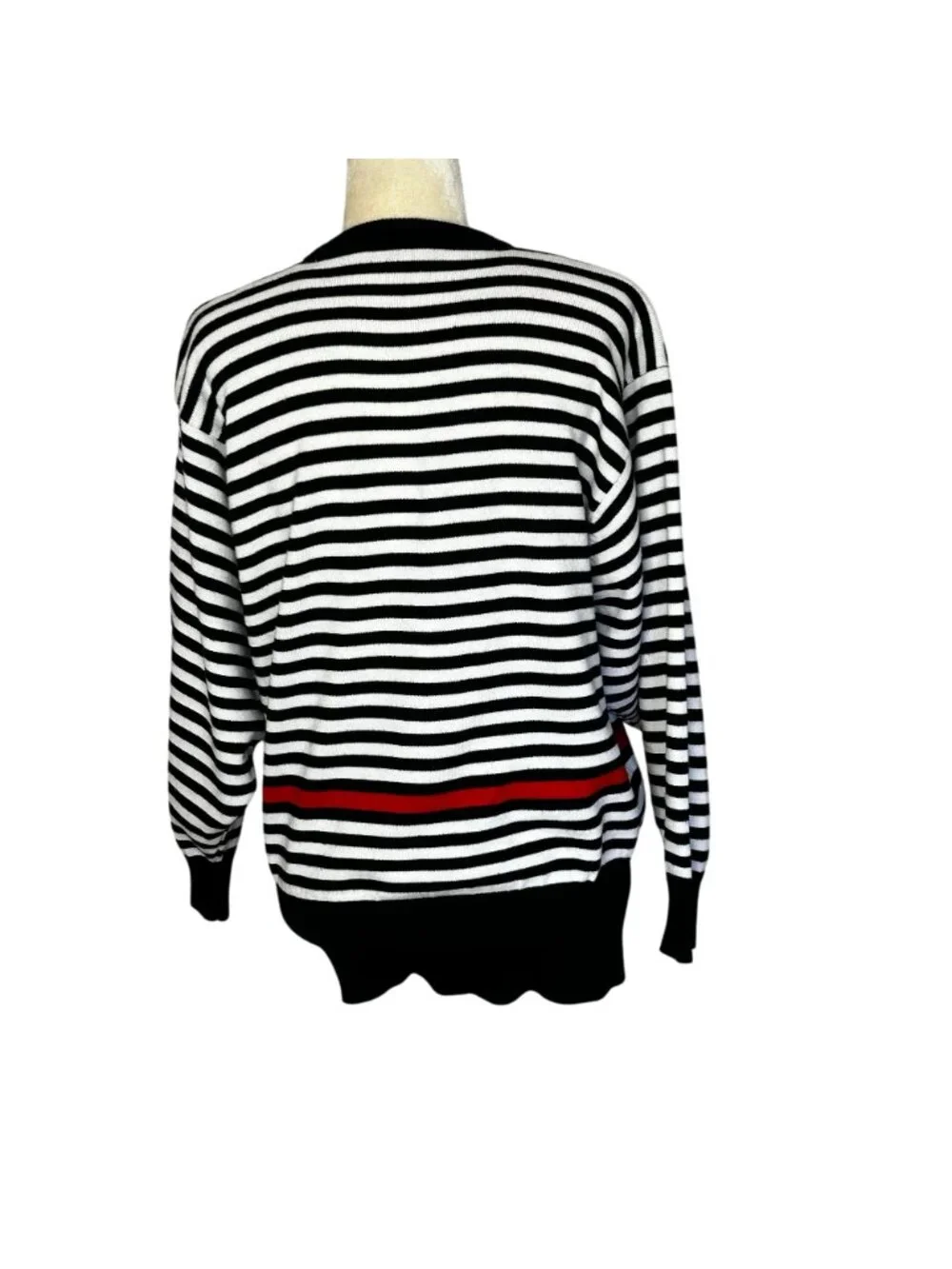 Vintage 80s Dolman Sleeve Sweater Black White Stripe Oversized Large Acrylic